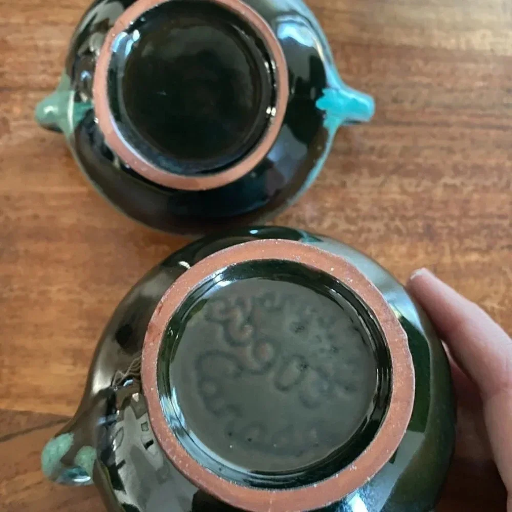 RARE 1960s cream and sugar pottery set from Canuck Pottery Ltd. Green Turquoise
